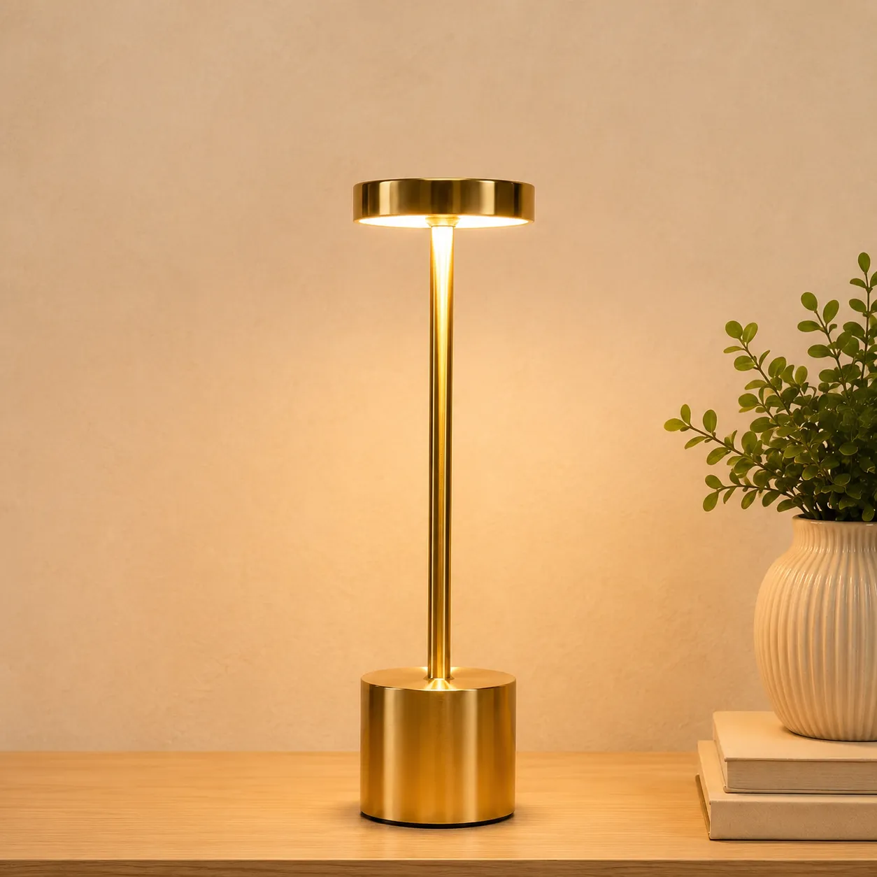 Luminária de Mesa LED Recarregável com Toque Touch - Dourada
